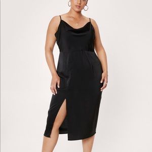 Cowl Neck Satin Midi Dress